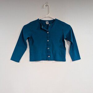 Petit Bateau Long Sleeve Snap Up Top Teal Blue Size 6